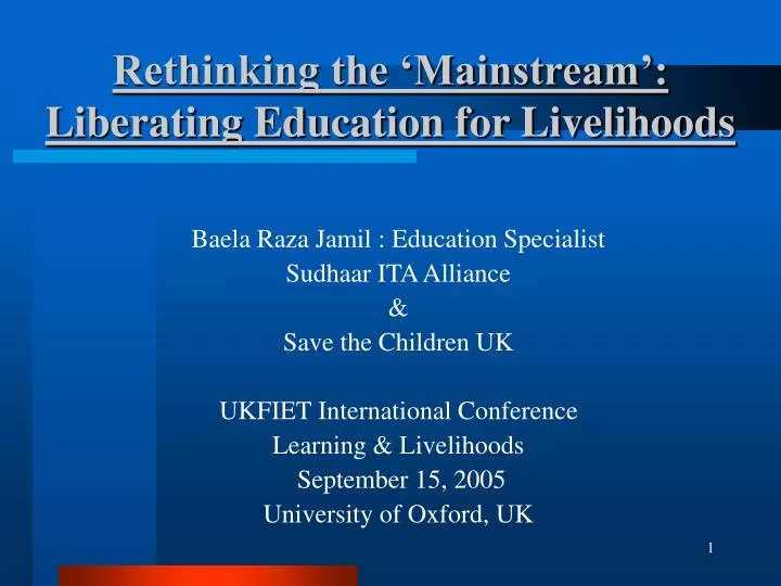 rethinking the mainstream liberating education for livelihoods