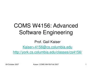 COMS W4156: Advanced Software Engineering
