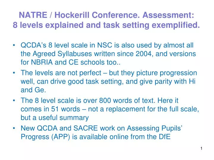 natre hockerill conference assessment 8 levels explained and task setting exemplified