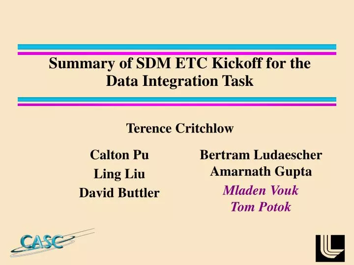summary of sdm etc kickoff for the data integration task