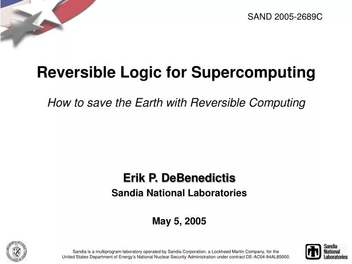 reversible logic for supercomputing how to save the earth with reversible computing