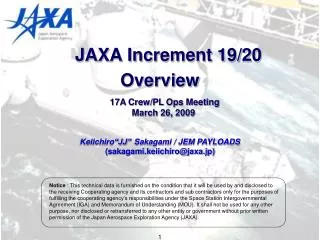 JAXA Increment 19/20 Overview