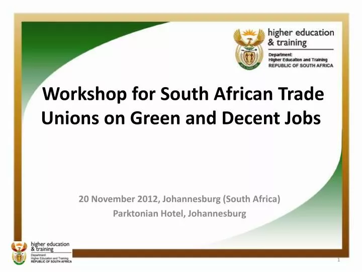 workshop for south african trade unions on green and decent jobs