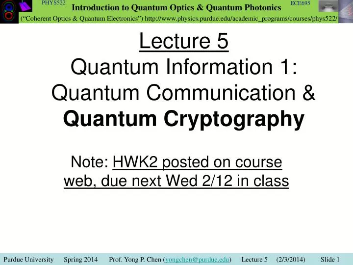 lecture 5 quantum information 1 quantum communication quantum cryptography