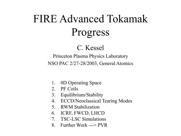 fire advanced tokamak progress