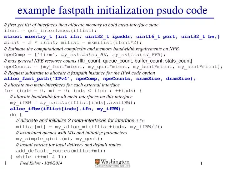 example fastpath initialization psudo code