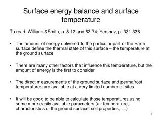 Surface energy balance and surface temperature