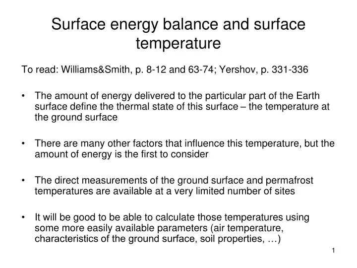 surface energy balance and surface temperature