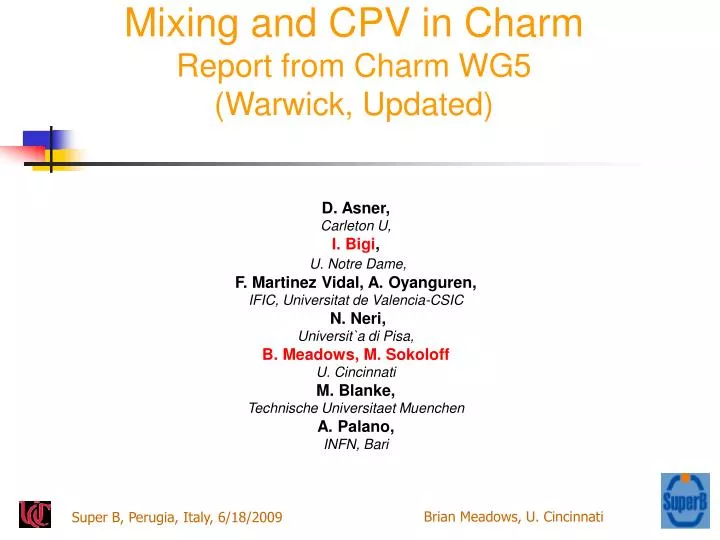 mixing and cpv in charm report from charm wg5 warwick updated