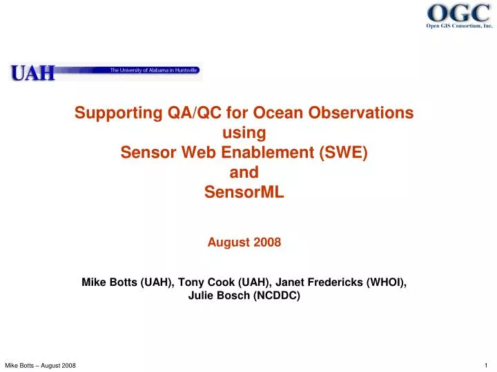 supporting qa qc for ocean observations using sensor web enablement swe and sensorml august 2008