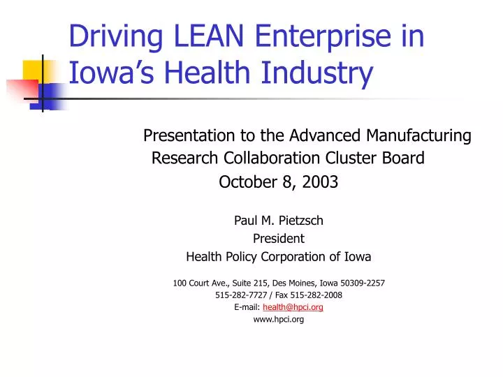 driving lean enterprise in iowa s health industry