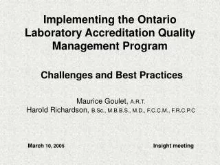 Implementing the Ontario Laboratory Accreditation Quality Management Program