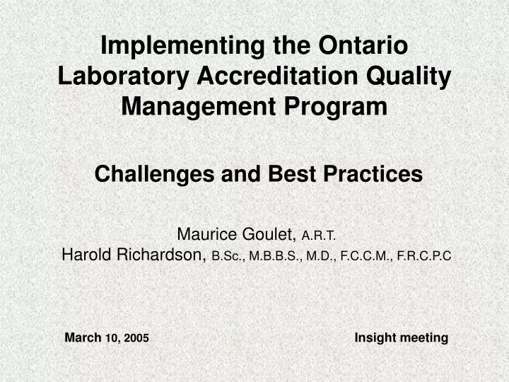 implementing the ontario laboratory accreditation quality management program