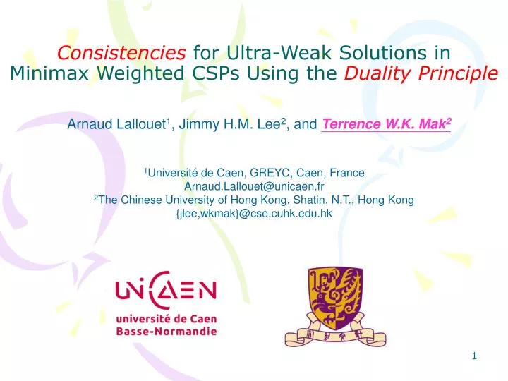 consistencies for ultra weak solutions in minimax weighted csps using the duality principle