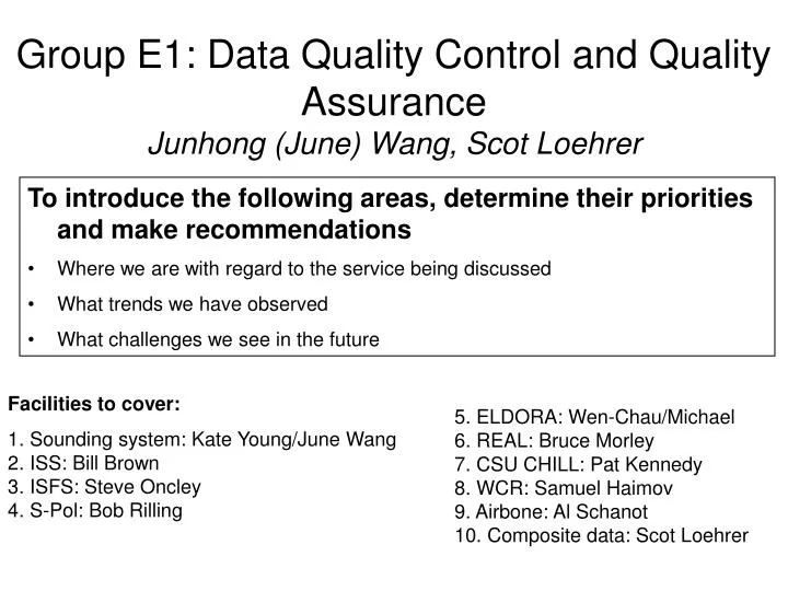 group e1 data quality control and quality assurance junhong june wang scot loehrer
