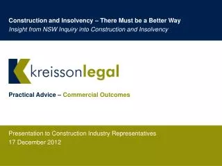 Presentation to Construction Industry Representatives 17 December 2012