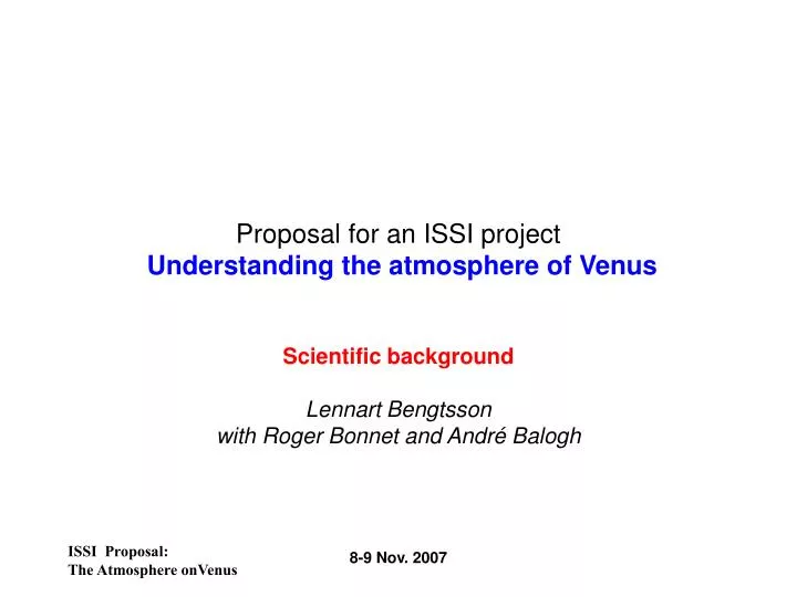 proposal for an issi project understanding the atmosphere of venus