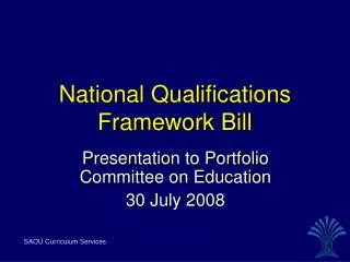 National Qualifications Framework Bill