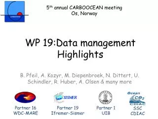 WP 19:Data management Highlights