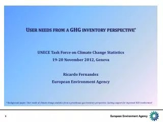 User needs from a GHG inventory perspective * UNECE Task Force on Climate Change Statistics