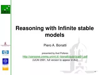 Reasoning with Infinite stable models