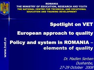 ROMA NIA THE MINISTR Y OF EDUCATION, RESEARCH AND YOUTH