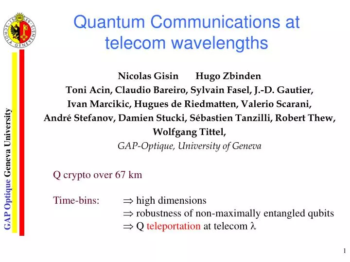 quantum communications at telecom wavelengths