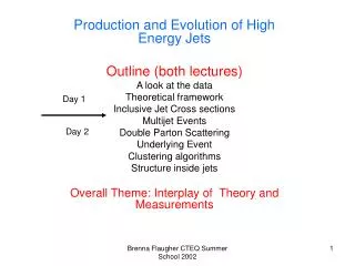 Production and Evolution of High Energy Jets Outline (both lectures) A look at the data