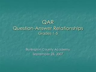 QAR Question-Answer Relationships Grades 1-5