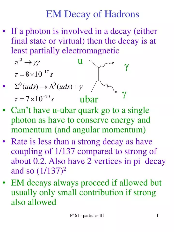 em decay of hadrons