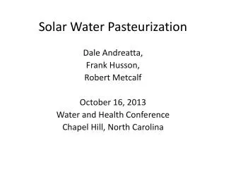 Solar Water Pasteurization