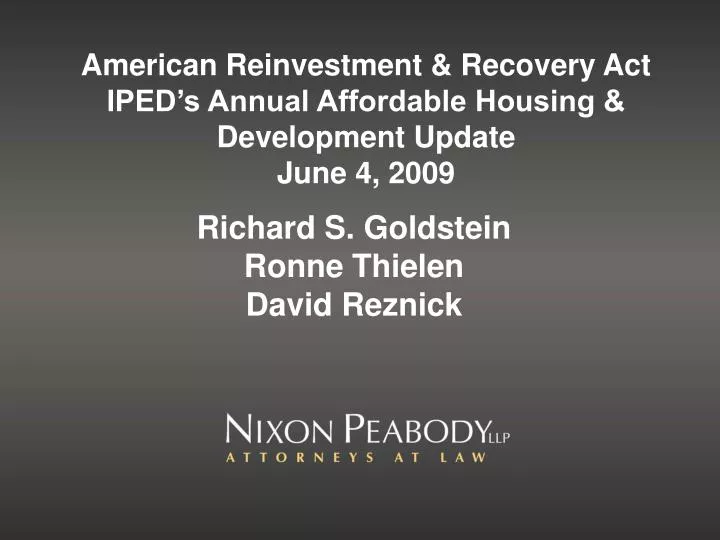 american reinvestment recovery act iped s annual affordable housing development update june 4 2009