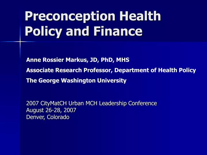 preconception health policy and finance
