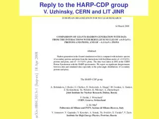 Reply to the HARP-CDP group V. Uzhinsky, CERN and LIT JINR