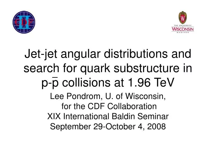 jet jet angular distributions and search for quark substructure in p p collisions at 1 96 tev
