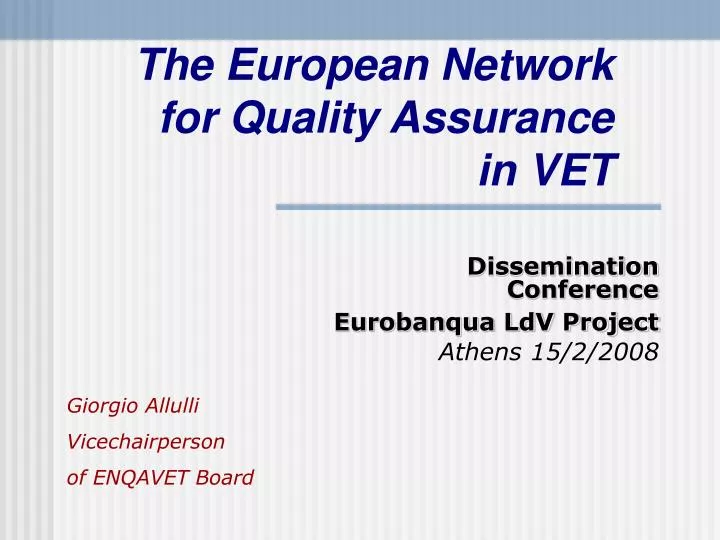 the european network for quality assurance in vet