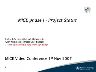 MICE phase I - Project Status