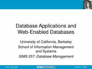 Database Applications and Web-Enabled Databases