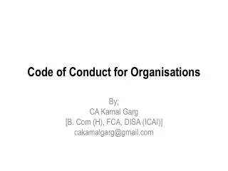 Code of Conduct for Organisations