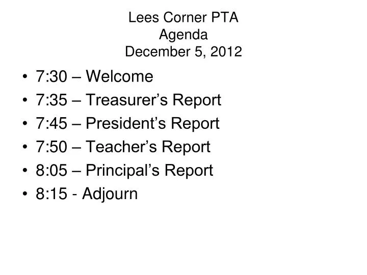 lees corner pta agenda december 5 2012