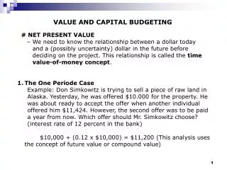 VALUE AND CAPITAL BUDGETING
