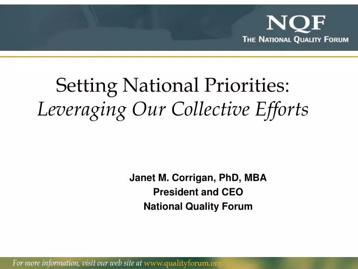 setting national priorities leveraging our collective efforts