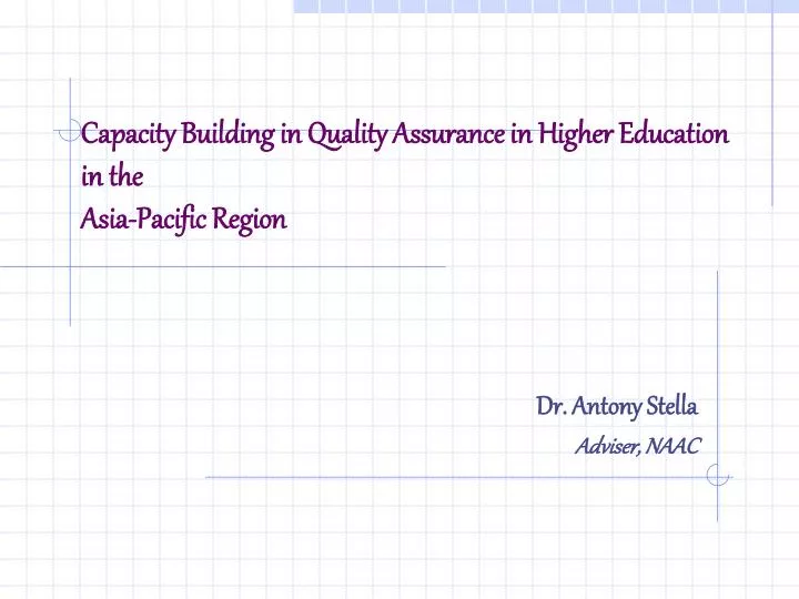 capacity building in quality assurance in higher education in the asia pacific region