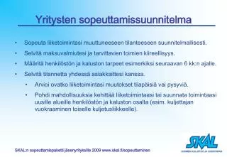 yritysten sopeuttamissuunnitelma