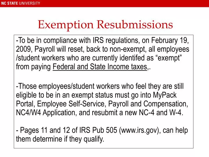 exemption resubmissions