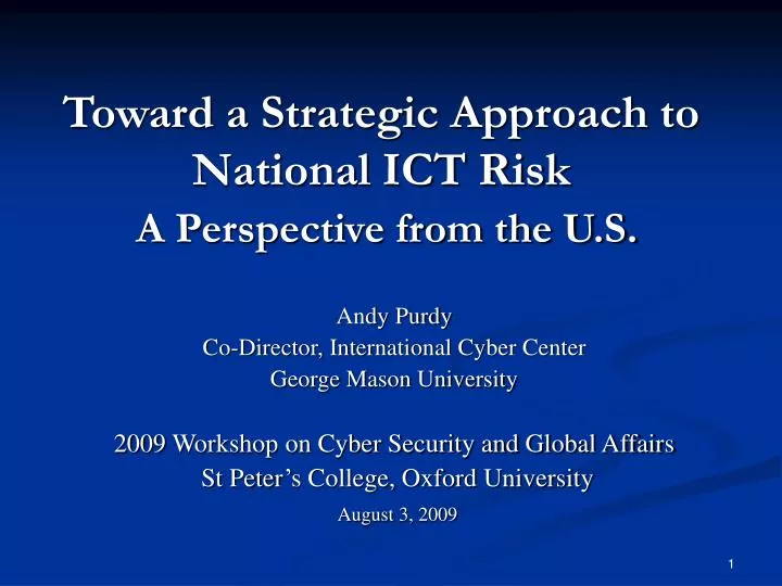 toward a strategic approach to national ict risk a perspective from the u s