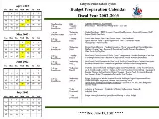 Budget Preparation Calendar