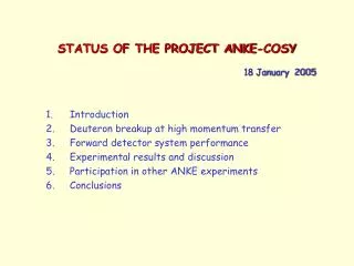 STATUS OF THE PROJECT ANKE-COSY