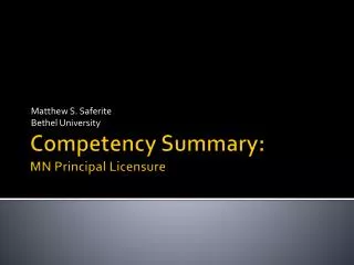 Competency Summary: MN Principal Licensure
