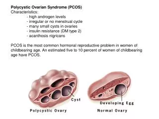 Polycystic Ovarian Syndrome (PCOS) Characteristics: 	- high androgen levels